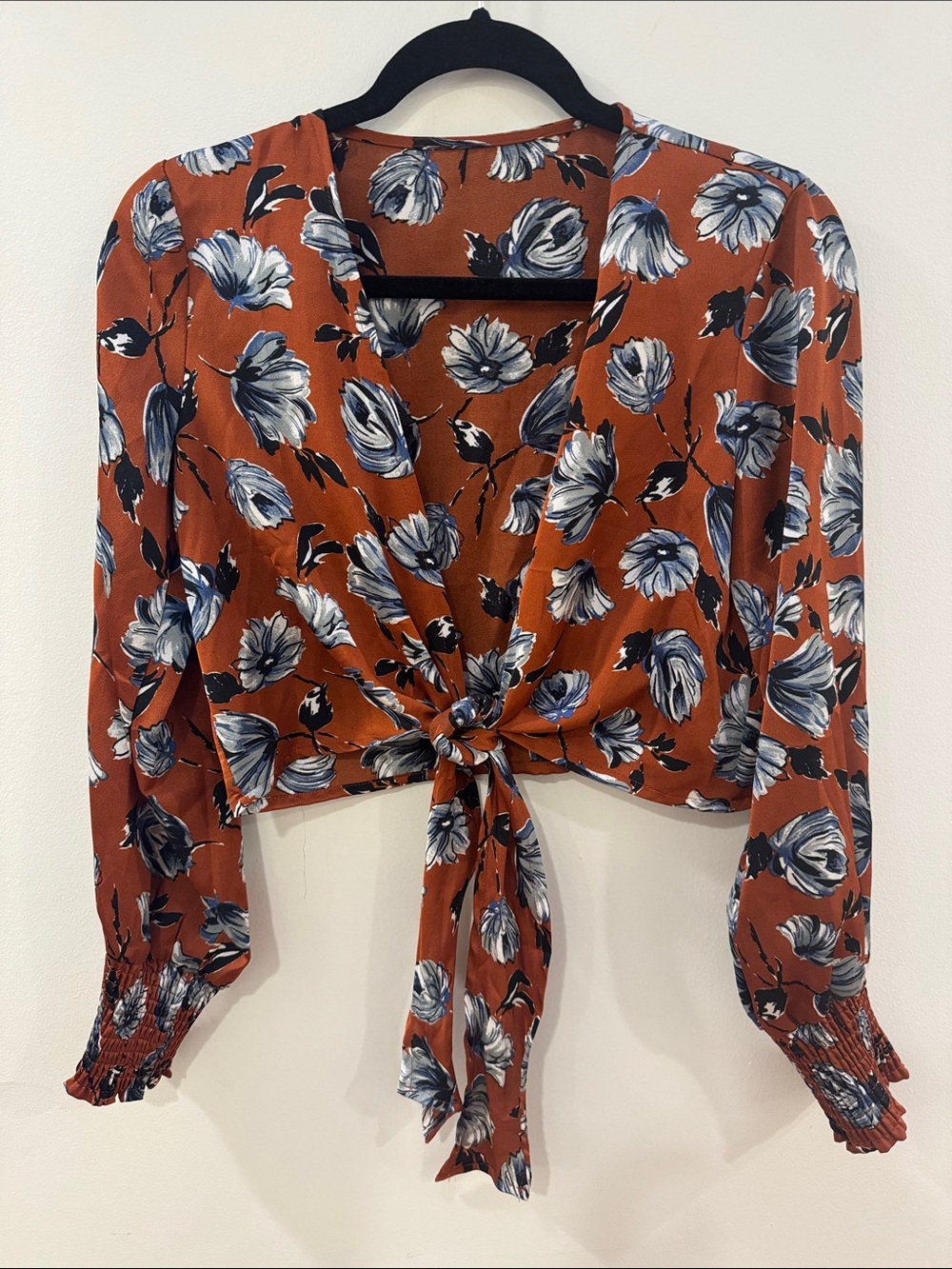 Rust Floral Tie-Front Blouse